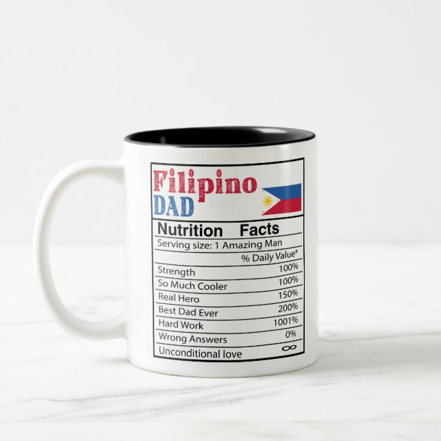 Filipino Dad Nutrition Facts Father's Day Gift Dad Two-Tone Coffee Mug (Left)