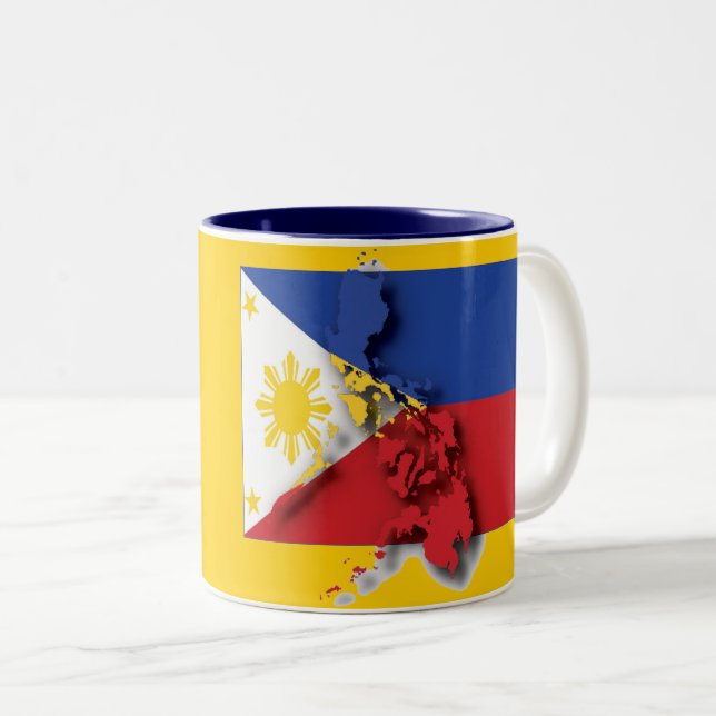 FILIPINO FLAG MAP Philippines Customized Yellow Two-Tone Coffee Mug (Front Right)