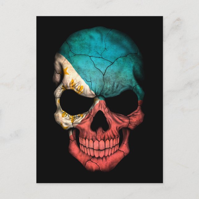 Filipino Flag Skull on Black Postcard (Front)