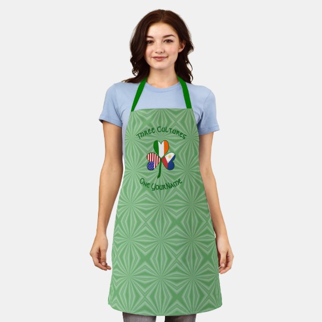 Filipino Irish American Flags Shamrock Personalize Apron (Worn)