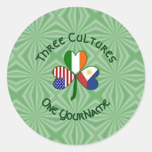 Filipino Irish American Flags Shamrock Personalize Classic Round Sticker