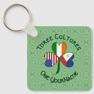 Filipino Irish American Flags Shamrock Personalize Keychain
