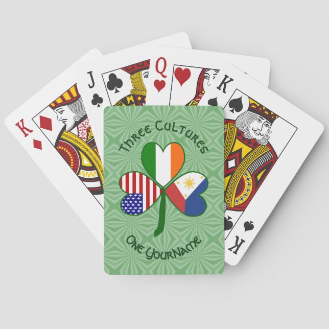 Filipino Irish American Flags Shamrock Personalize Playing Cards (Back)
