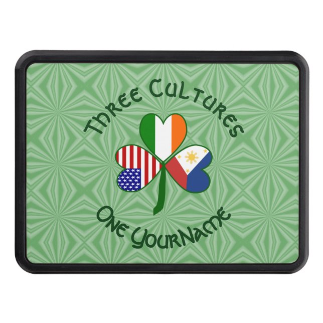 Filipino Irish American Flags Shamrock Personalize Trailer Hitch Cover (Front)