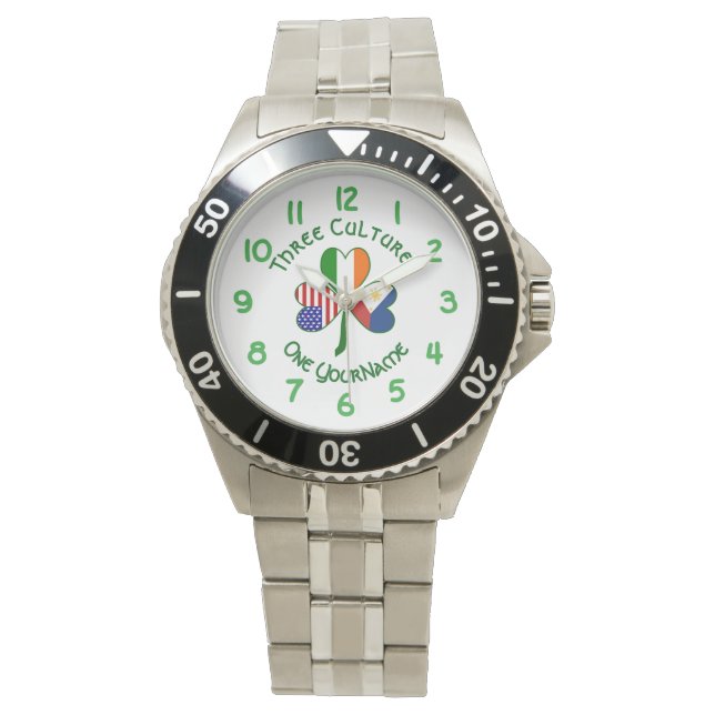Filipino Irish American Flags Shamrock Personalize Watch (Front)