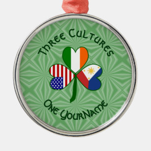 Filipino Irish American Flags Shamrock Your Name Metal Ornament