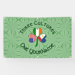 Filipino Irish USA Shamrock Flag Personalized  Banner