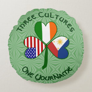 Filipino Irish USA Shamrock Flag Personalized Round Pillow