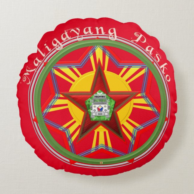 Filipino Parol, Jeepney, Philippines' Flag Round Pillow (Front)