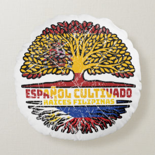 Filipino Philippines Spain Spanish Tree Roots Flag Round Pillow