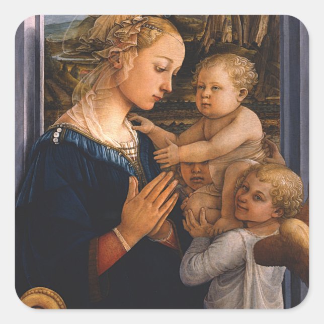 Filippo Lippi- Madonna And Child With Two Angels Square Sticker (Front)