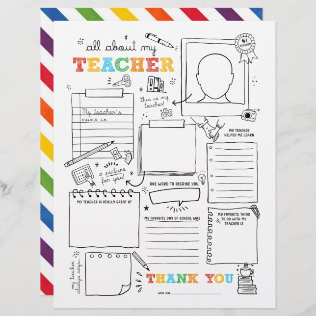 Fill in Blank All About My Teacher End-of-School  (Front/Back)