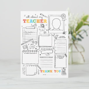 Fill in Blank All About My Teacher End-of-School  Invitation