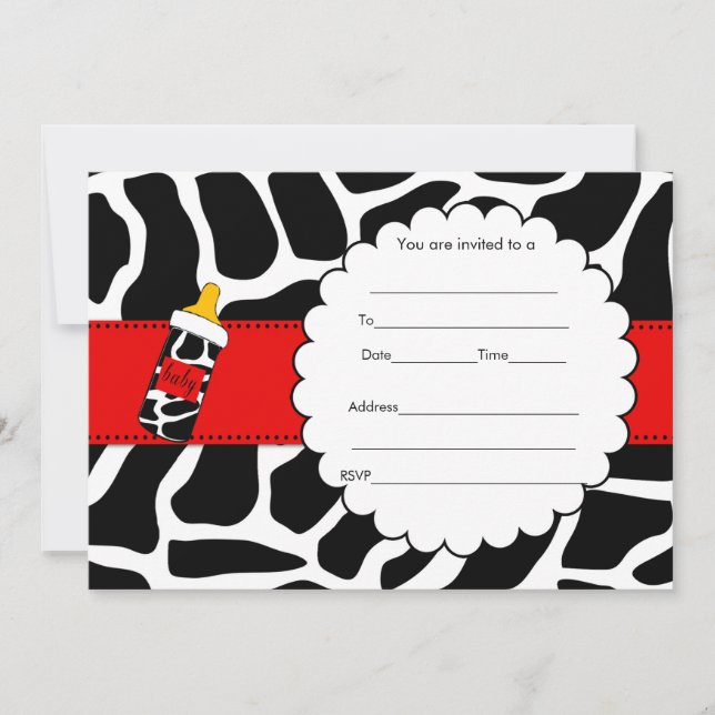 Fill in blanks invitation cowhide baby shower red (Front)