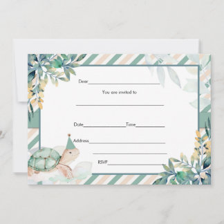 Fill in blanks turtle invitation gold and green