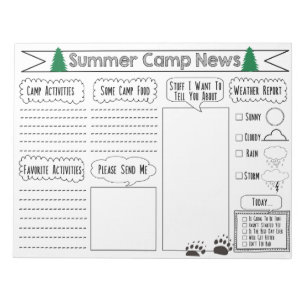 Fill in Camp Letter Summer Camp Stationary Notepad