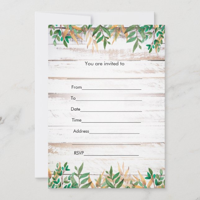 Fill in invitation greenery rustic watercolor (Front)