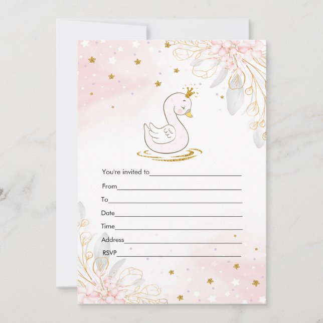 Fill in invitation pink gold swan watercolor (Front)