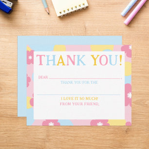 Fill-In Thank You Girls Floral Pink Note Card