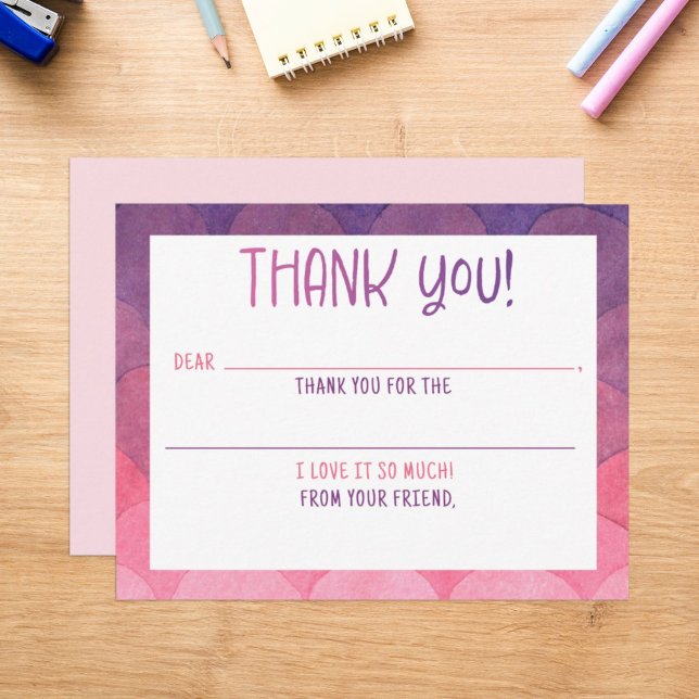 Fill-In Thank You Mermaid watercolor Note Card (Creator Uploaded)