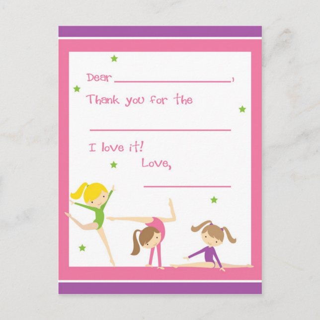 Fill in the blank gymnastics thank you postcard (Front)