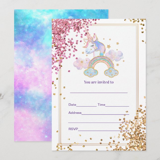 Fill in Unicorn  Invitation (Front/Back)