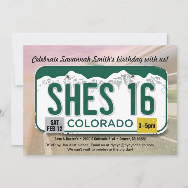 Fille 16e anniversaire Colorado Licence Invitation (Devant)
