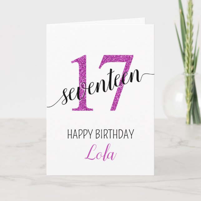 Fille 17 parties scintillant rose carte d'annivers (Devant)