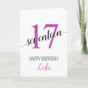 Fille 17 parties scintillant rose carte d'annivers