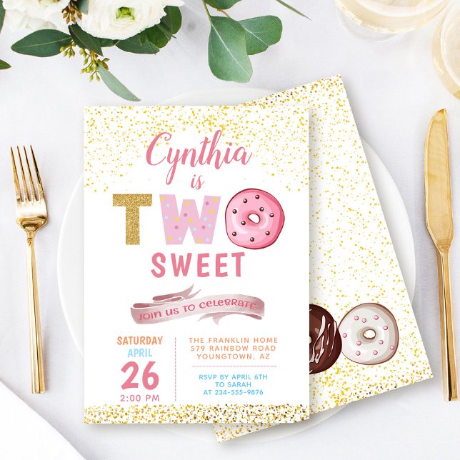 Fille 2e Invitation Anniversaire Deux Soirée Donut (Créateur téléchargé)