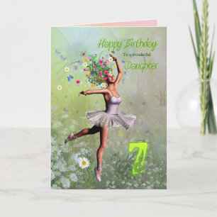 Fille 7 ans, fleur fée carte d'anniversaire