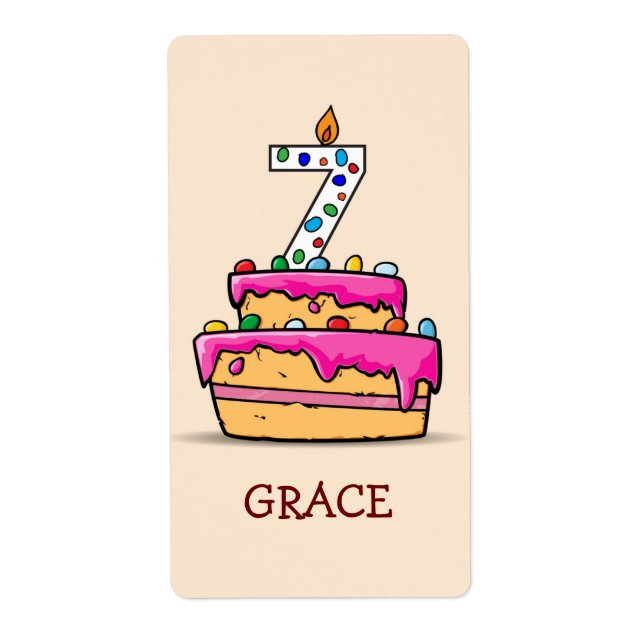 Fille 7e anniversaire, 7 sur Gâteau rose doux (Devant)