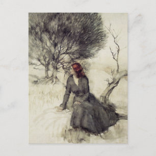 Fille à côté d'une carte postale Stream