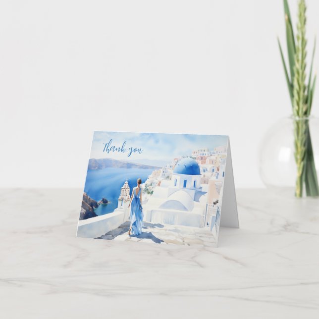 Fille à Santorin, Aquarelle, Carte Merci (Devant)