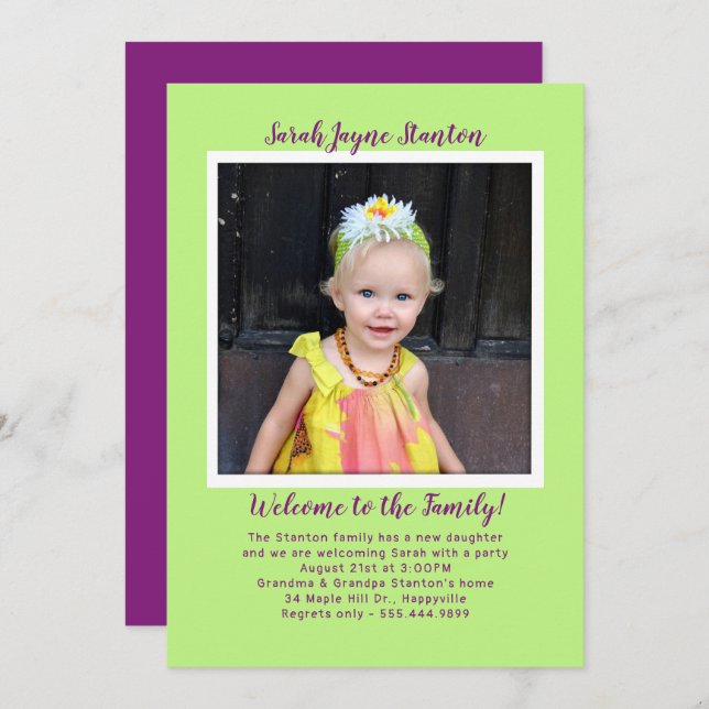 Fille Adoption Party Photo Invitation Modèle (Devant / Derrière)