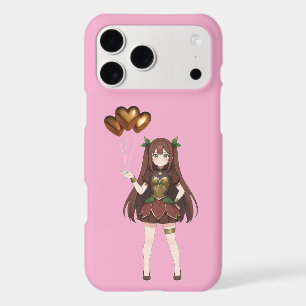 Fille Anime Ballons Cœur Doré