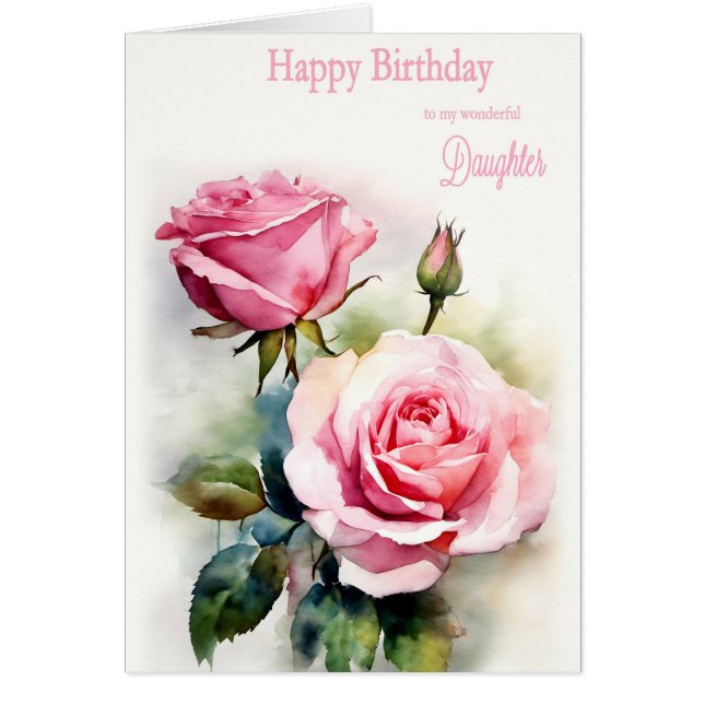 Fille Anniversaire Roses Peint Aquarelle (Devant)