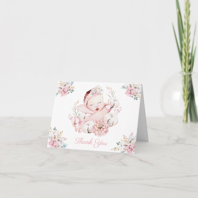 Fille Aquarelle bébé Merci Cartes (Devant)
