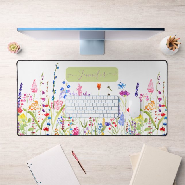 Fille Aquarelle Colorée Fleurs sauvages Personnali (Bureau 1)