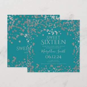 Fille Argent Foil Confetti Sweet 16 Invitation Tur