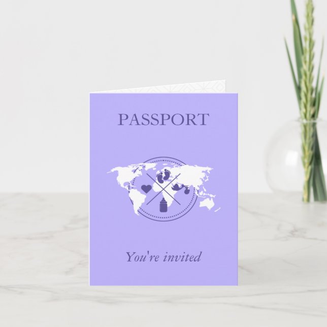 Fille au passeport violet Voyage Bébé Shower Carte (Devant)