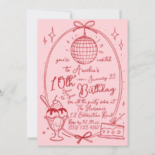 Fille au sundae de glace rose Invitation pour fête