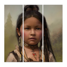 Fille autochtone Amérindienne Triptyque Mur Art
