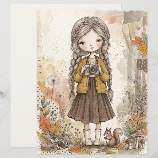 Fille aux souvenirs d'automne avec papier d'art de