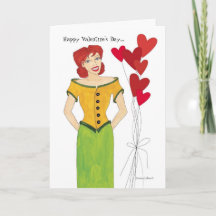 Fille avec Ballons de Coeur Carte Valentine