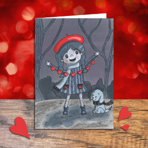 Fille avec Coeur Garland Carte de Saint Valentin p