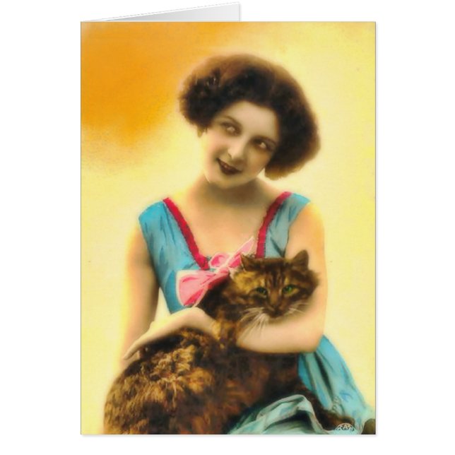Fille avec la carte de chat d'animal familier (Devant)