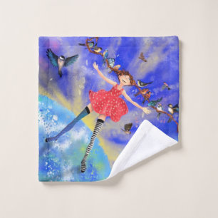 Fille avec oiseaux Serviette de bain Ensemble Imag