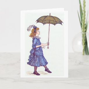 Fille avec parapluie, carte de voeux