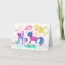 Fille avec ses chevaux préférés Carte de voeux bla